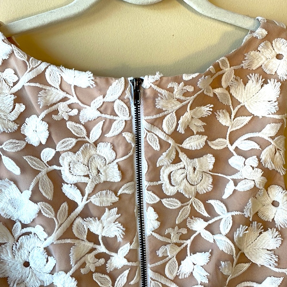 Aidan Maddox White Nude Sleeveless Chiffon Lace Dress Size 0 Retail $220 - Picture 9 of 12
